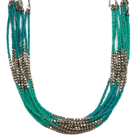 VINTAGE • Teal Beaded Boho Multi Strand Necklace - Picture 1 of 4